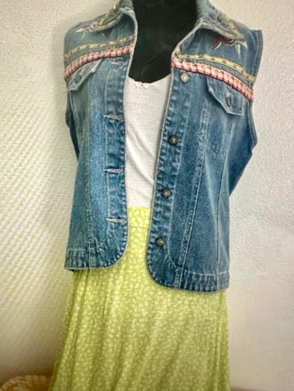Bill Blass Coattage Embellished Denim Vest